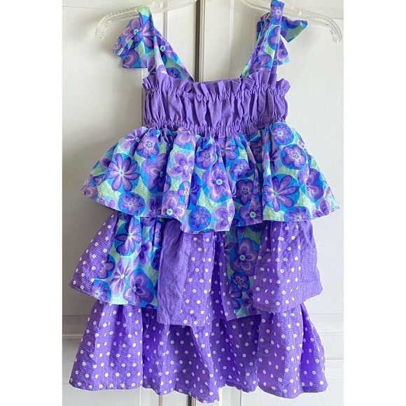 Custom Made Girl’s Purple Tiered Ruffle Easter Dress Sz 7 - Picture 2 of 9